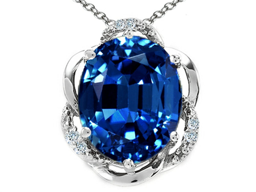 Tommaso Design Oval 12x10mm Created Blue Sapphire Pendant Necklace