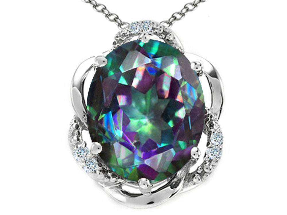 Tommaso Design Oval 12x10mm Rainbow Mystic Topaz Pendant Necklace