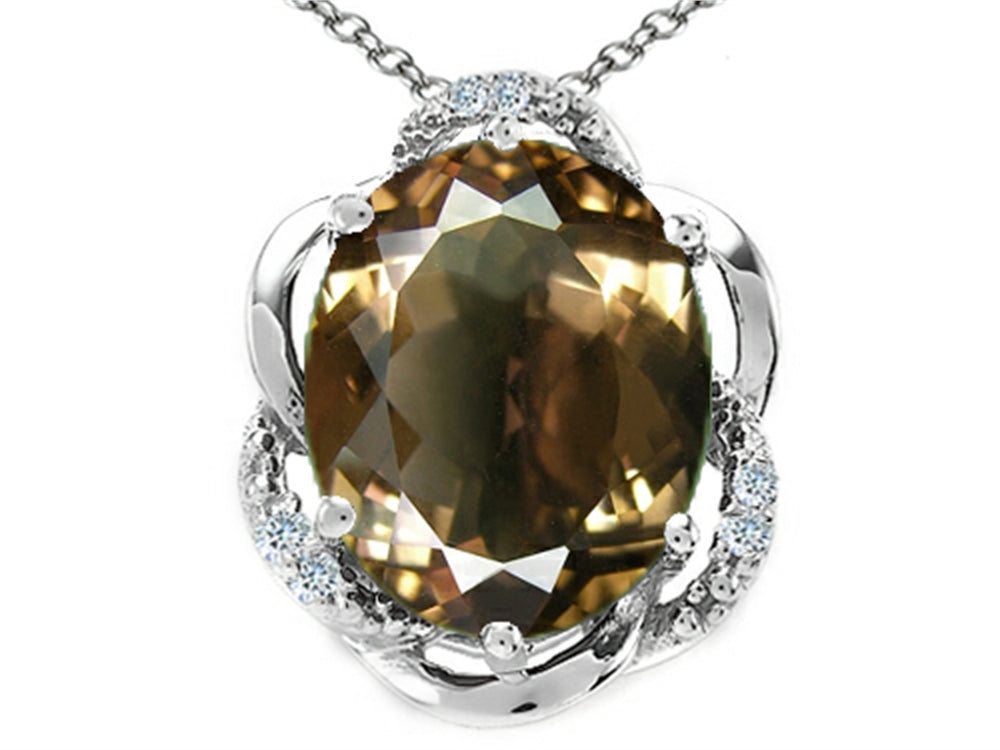 Tommaso Design Oval 12x10mm Genuine Smoky Quartz Pendant Necklace