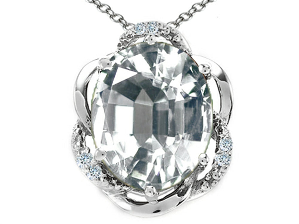 Tommaso Design Oval 12x10mm Genuine White Topaz Pendant Necklace