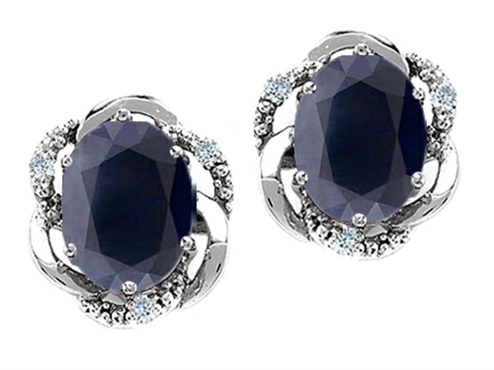 Tommaso Design Oval 8x6mm Genuine Black Sapphire Earrings