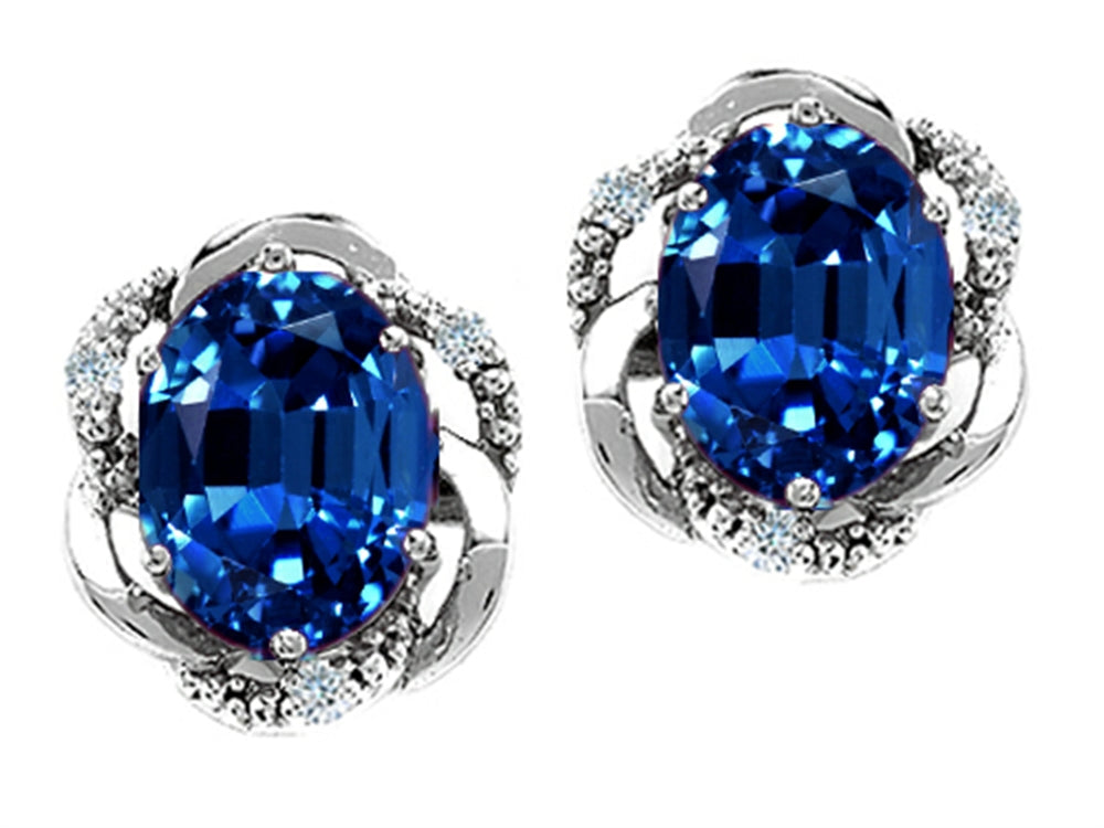 Tommaso Design Oval 8x6mm Created Blue Sapphire Earrings