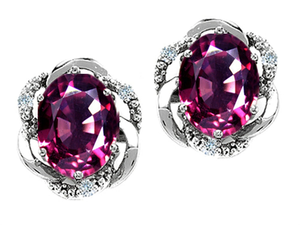 Tommaso Design Oval 8x6mm Genuine Rhodolite Earrings
