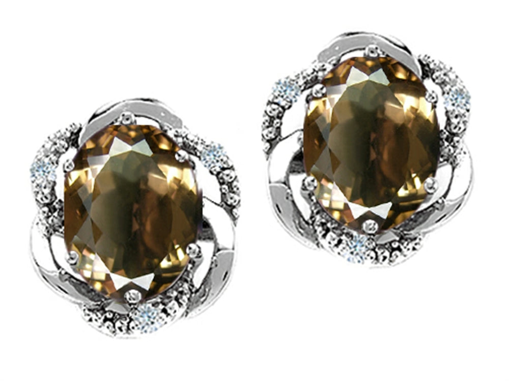 Tommaso Design Oval 8x6mm Genuine Smoky Quartz Earrings
