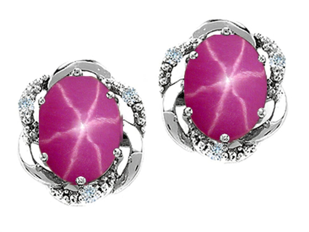 Tommaso Design Oval 8x6mm Created Star Ruby Earrings