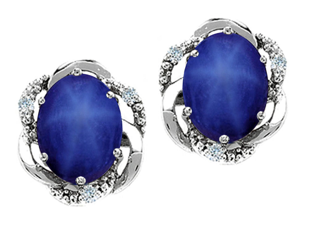 Tommaso Design Oval 8x6mm Created Star Sapphire Earrings