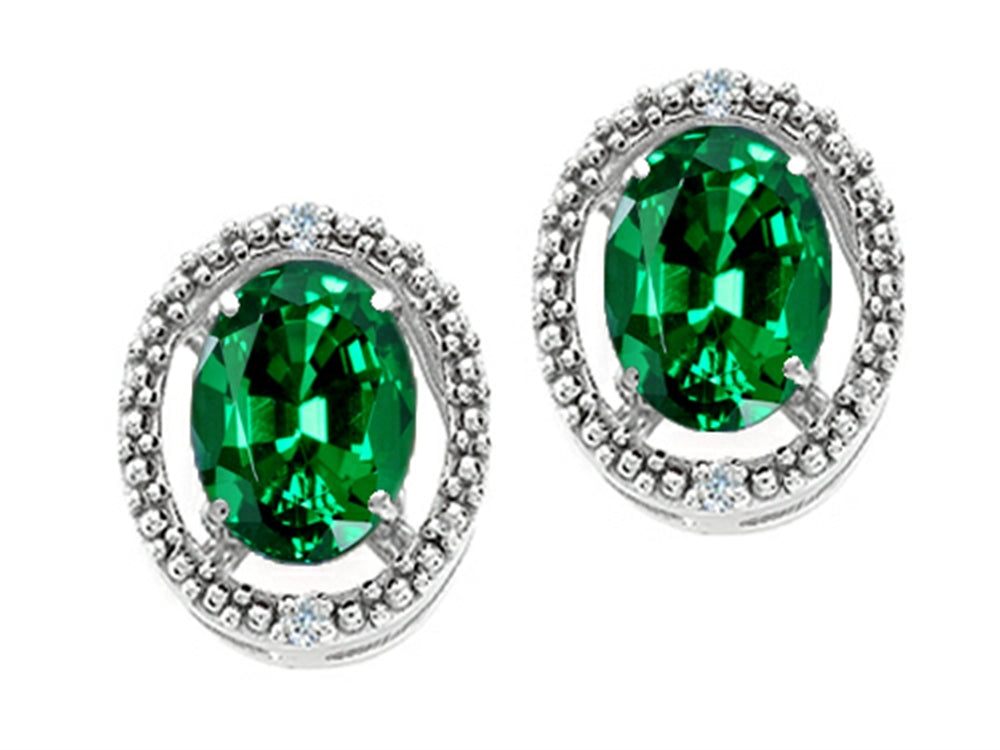 Tommaso Design Oval 8x6mm Simulated Emerald Earrings