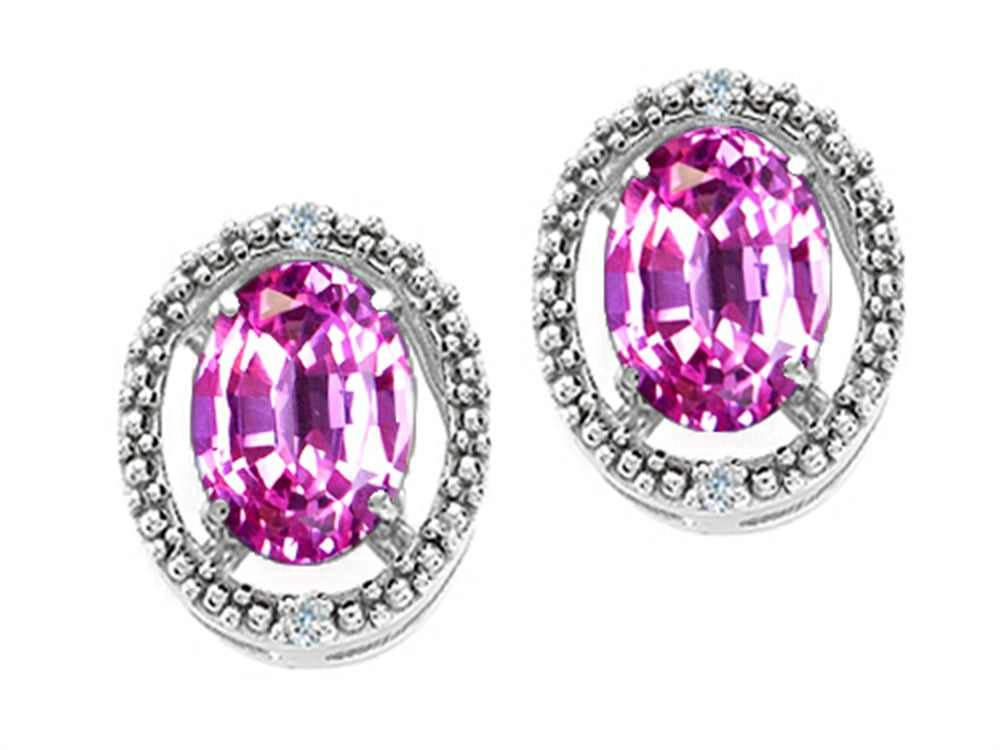 Tommaso Design Oval 8x6mm Created Pink Sapphire Earrings