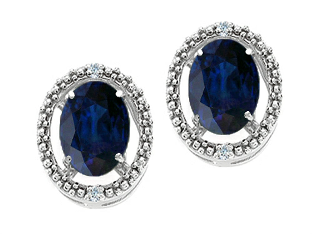 Tommaso Design Oval 8x6mm Genuine Sapphire Earrings