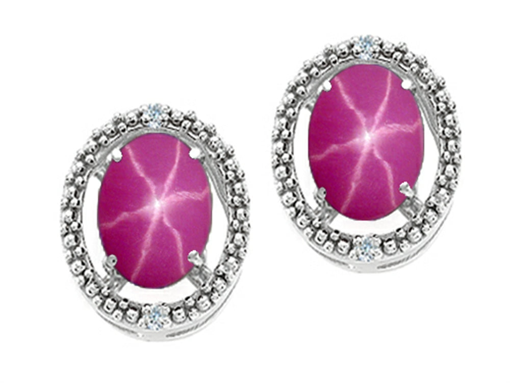 Tommaso Design Oval 8x6mm Created Star Ruby Earrings
