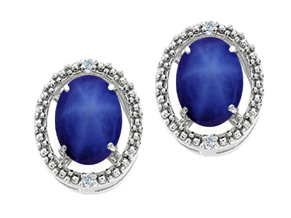 Tommaso Design Oval 8x6mm Created Star Sapphire Earrings