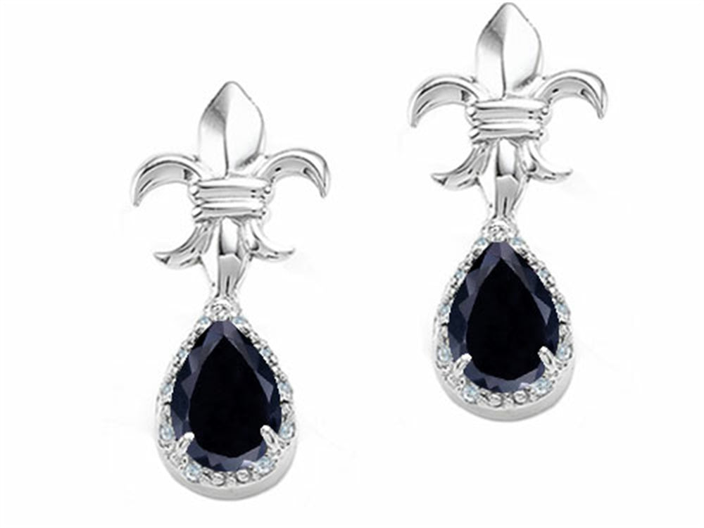 Tommaso Design Pear Shape 7x5mm Genuine Black Sapphire Earrings