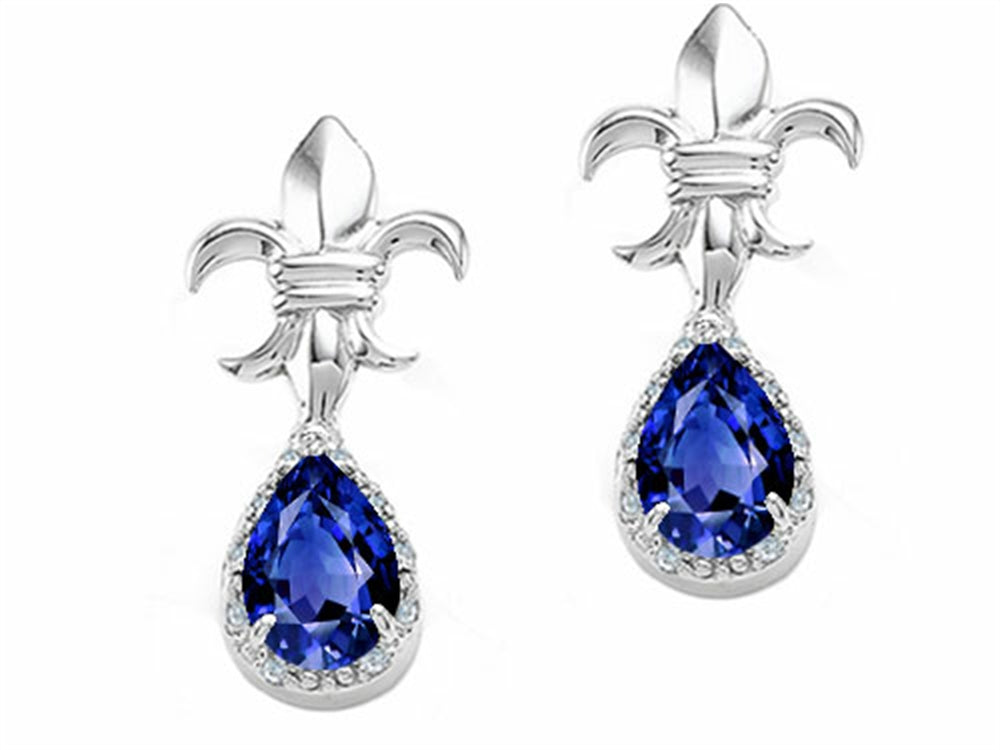 Tommaso Design Pear Shape 7x5mm Created Blue Sapphire Earrings