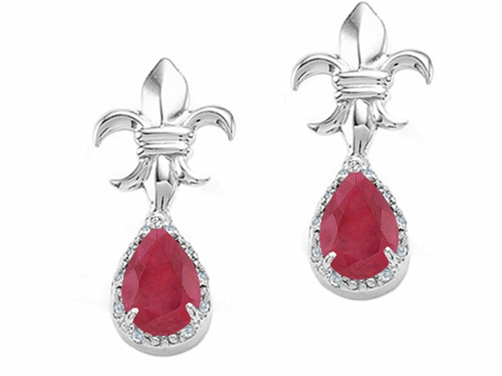 Tommaso Design Genuine Pear Shape Ruby and Diamond Earrings