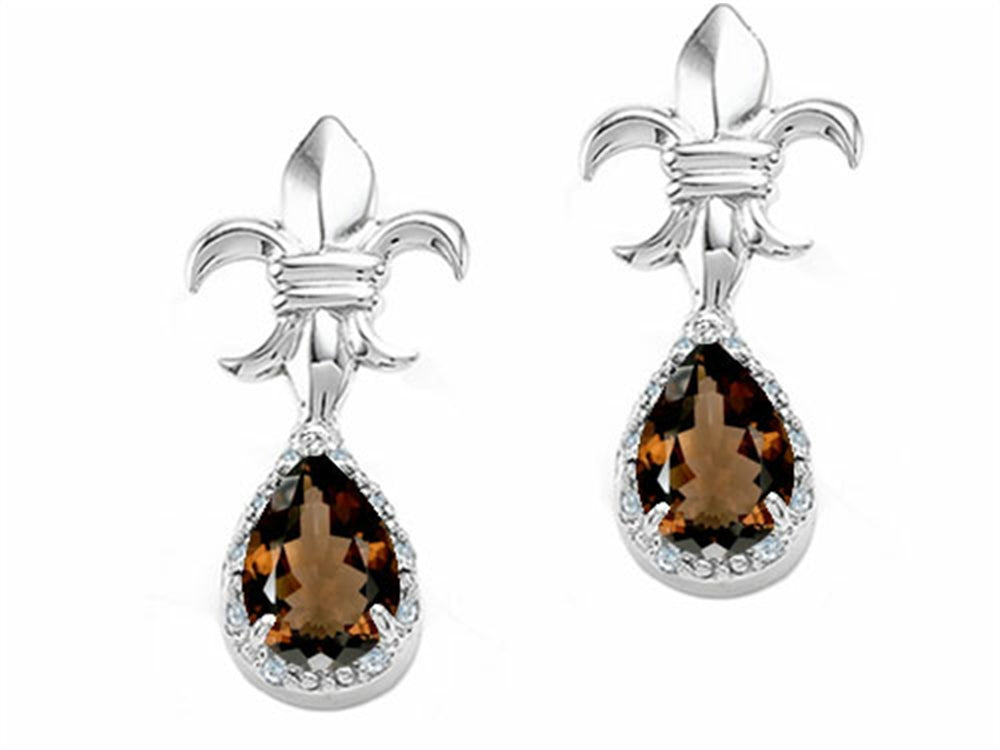 Tommaso Design Pear Shape 7x5mm Genuine Smoky Quartz Fluer De Lis Earrings