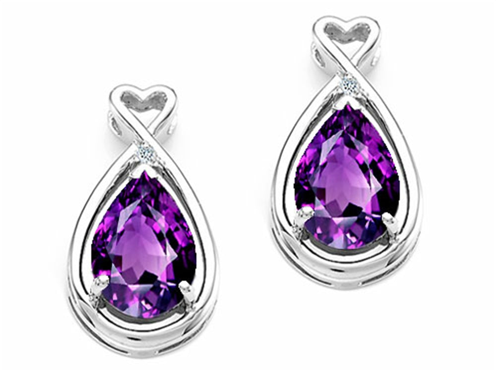 Tommaso Design Pear Shape 9x7mm Genuine Amethyst Earrings