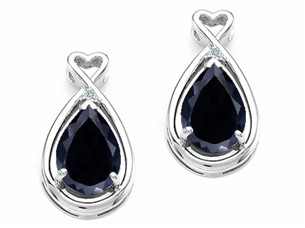 Tommaso Design Pear Shape 9x7mm Genuine Black Sapphire Earrings