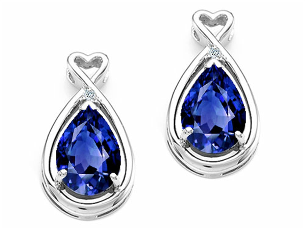 Tommaso Design Pear Shape 9x7mm Created Blue Sapphire Earrings