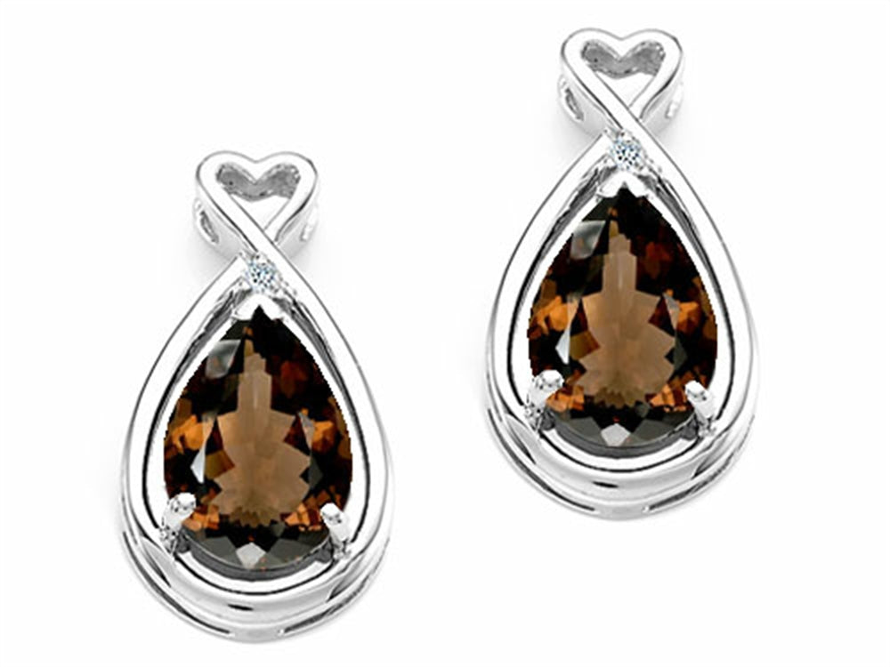 Tommaso Design Pear Shape 9x7mm Genuine Smoky Quartz Earrings