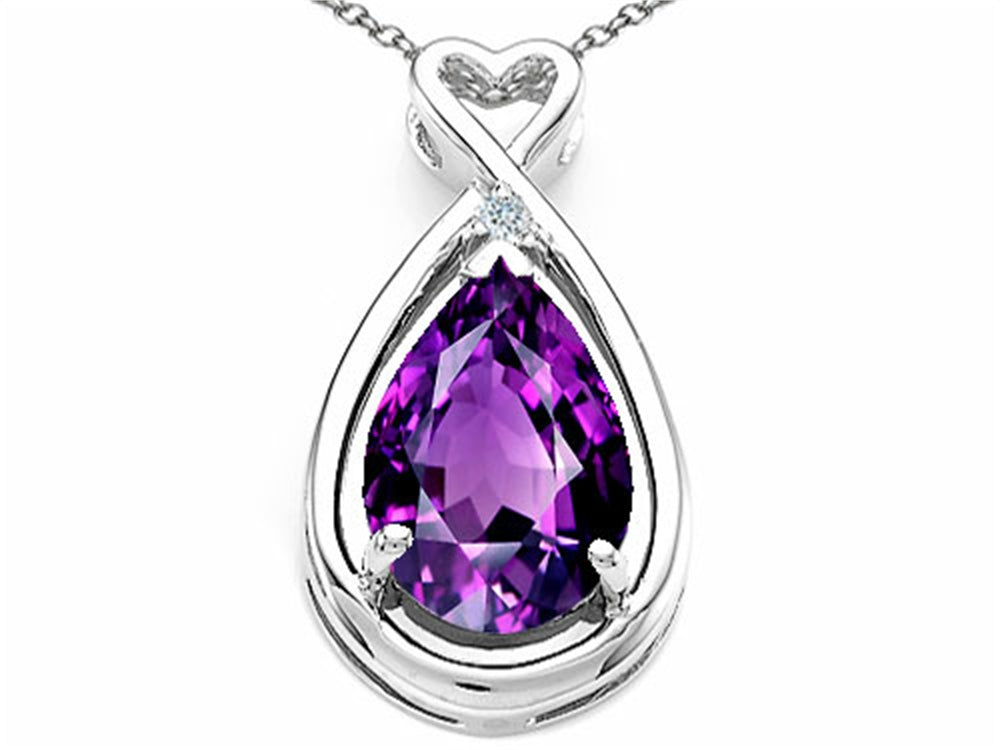 Tommaso Design Pear Shape 11x8mm Genuine Amethyst Pendant Necklace