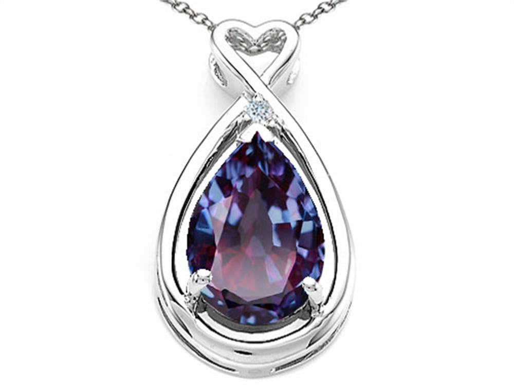 Tommaso Design Pear Shape 11x8mm Simulated Alexandrite Pendant Necklace