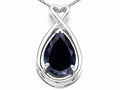 Tommaso Design Pear Shape 11x8mm Genuine Black Sapphire Pendant Necklace