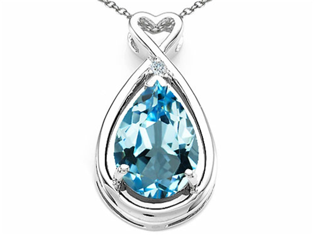 Tommaso Design Pear Shape 11x8mm Genuine Blue Topaz Pendant Necklace