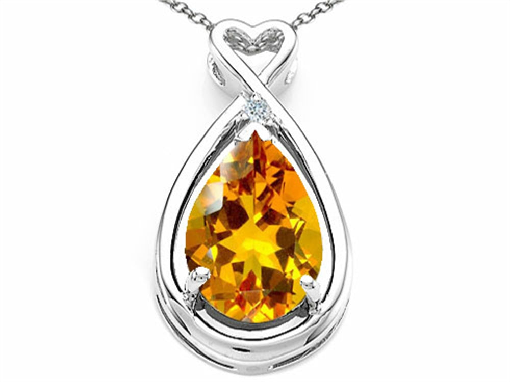 Tommaso Design Pear Shape 11x8mm Genuine Citrine Pendant Necklace