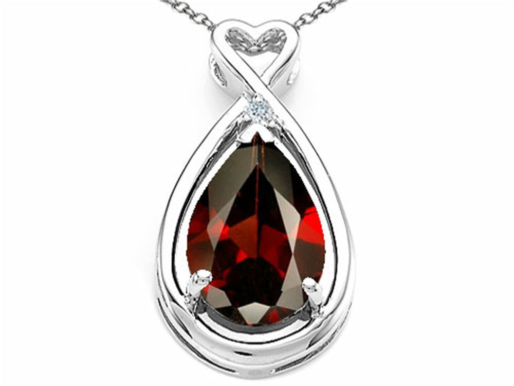 Tommaso Design Pear Shape 11x8mm Genuine Garnet Pendant Necklace