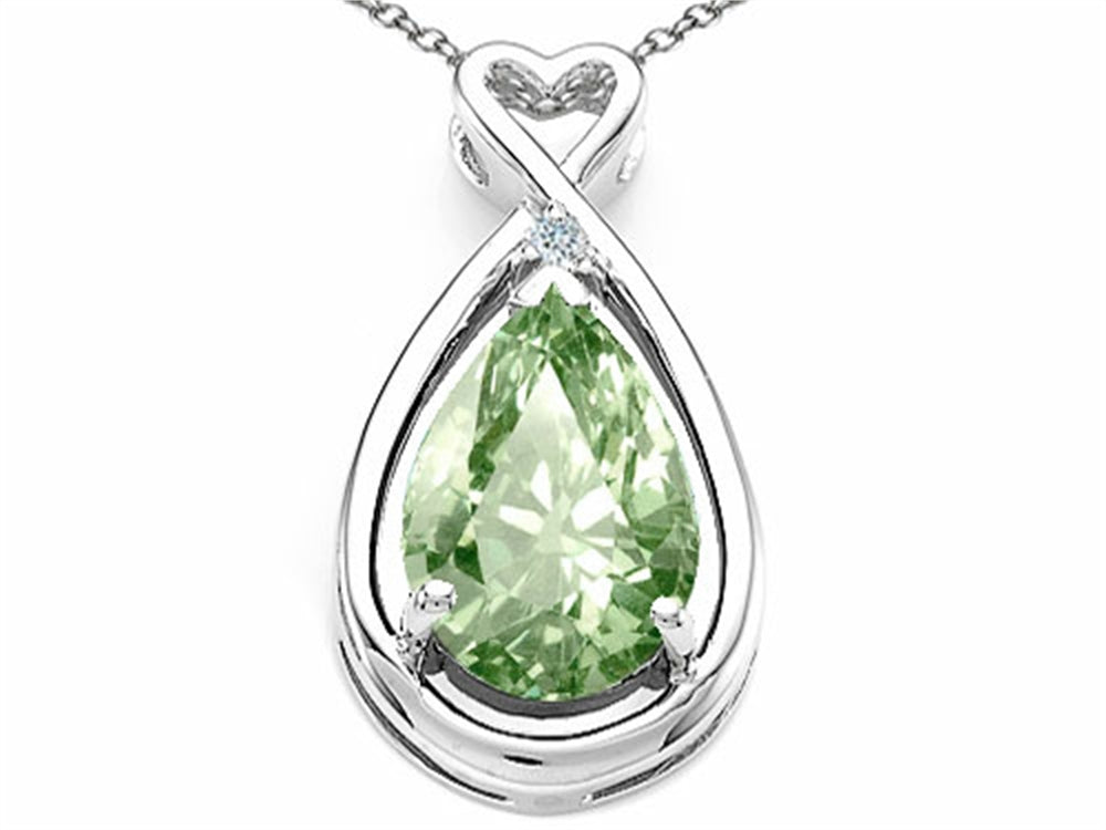Tommaso Design Pear Shape 11x8mm Green Amethyst Pendant Necklace
