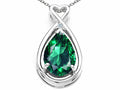 Tommaso Design Pear Shape 11x8mm Simulated Emerald Pendant Necklace