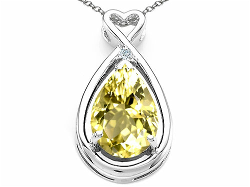 Tommaso Design Pear Shape 11x8mm Genuine Lemon Quartz Pendant Necklace