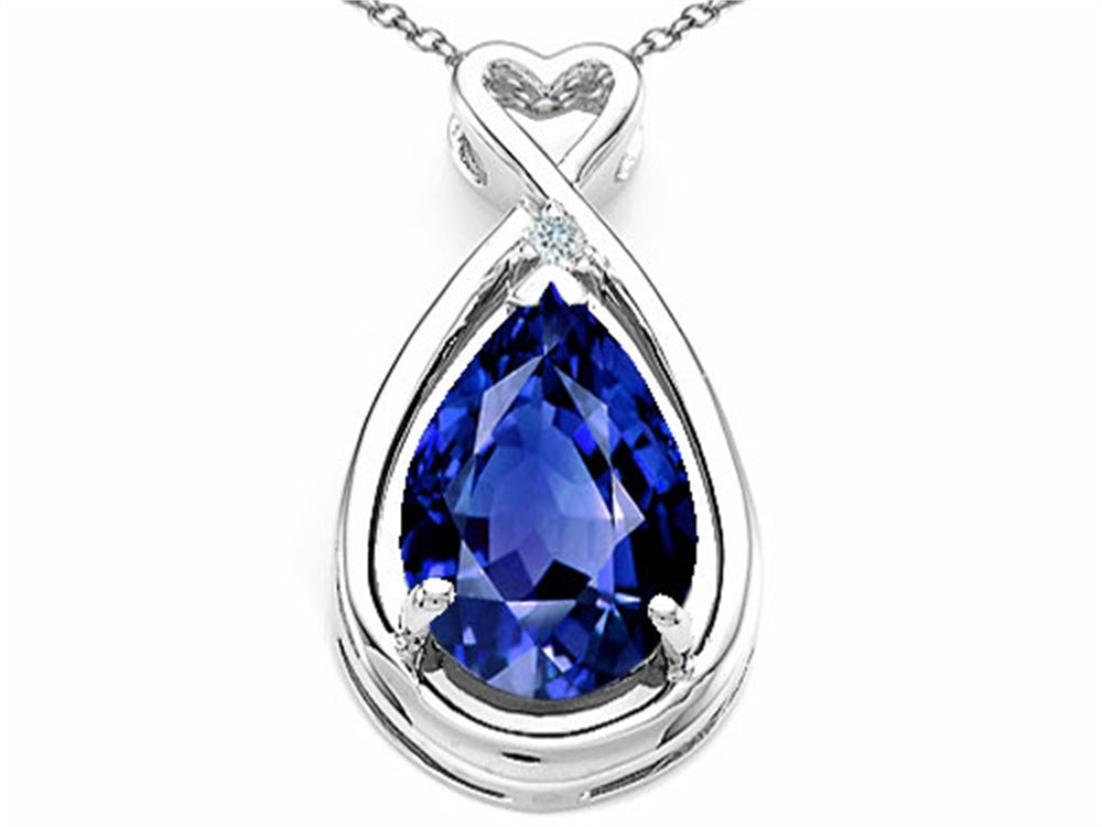 Tommaso Design Pear Shape 11x8mm Created Blue Sapphire Pendant Necklace