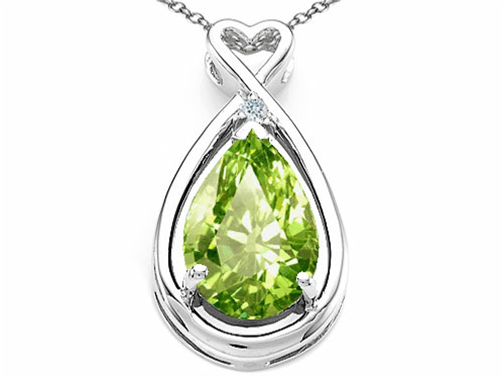 Tommaso Design Pear Shape 11x8mm Genuine Peridot Pendant Necklace