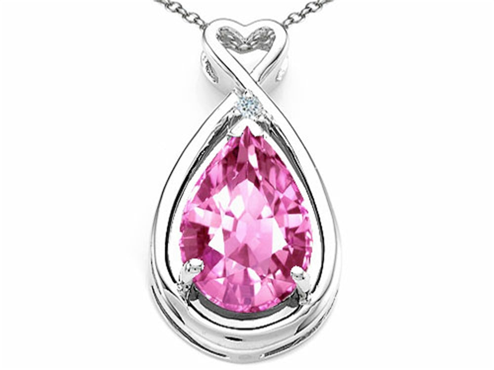 Tommaso Design™ Pear Shape 11x8mm Created Pink Sapphire Pendant Necklace