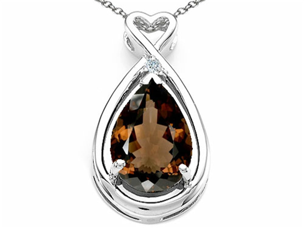 Tommaso Design Pear Shape 11x8mm Genuine Smoky Quartz Pendant Necklace
