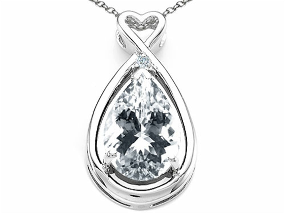 Tommaso Design Pear Shape 11x8mm Genuine White Topaz Pendant Necklace