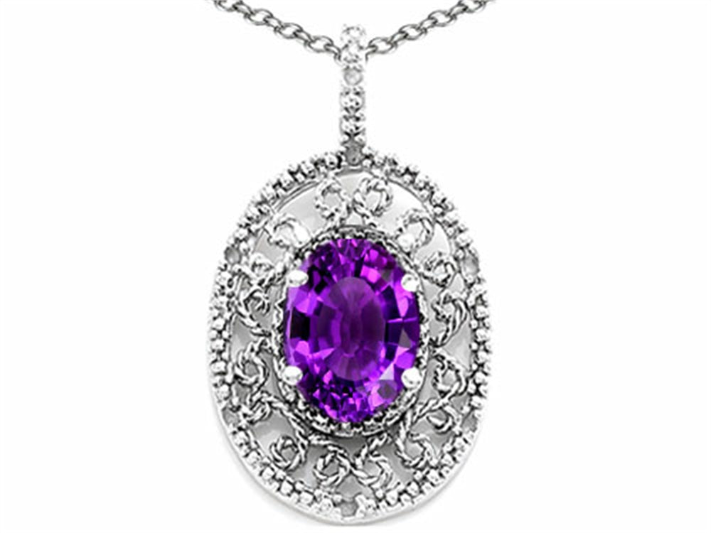 Tommaso Design Oval 9x7mm Genuine Amethyst Filigree Pendant Necklace