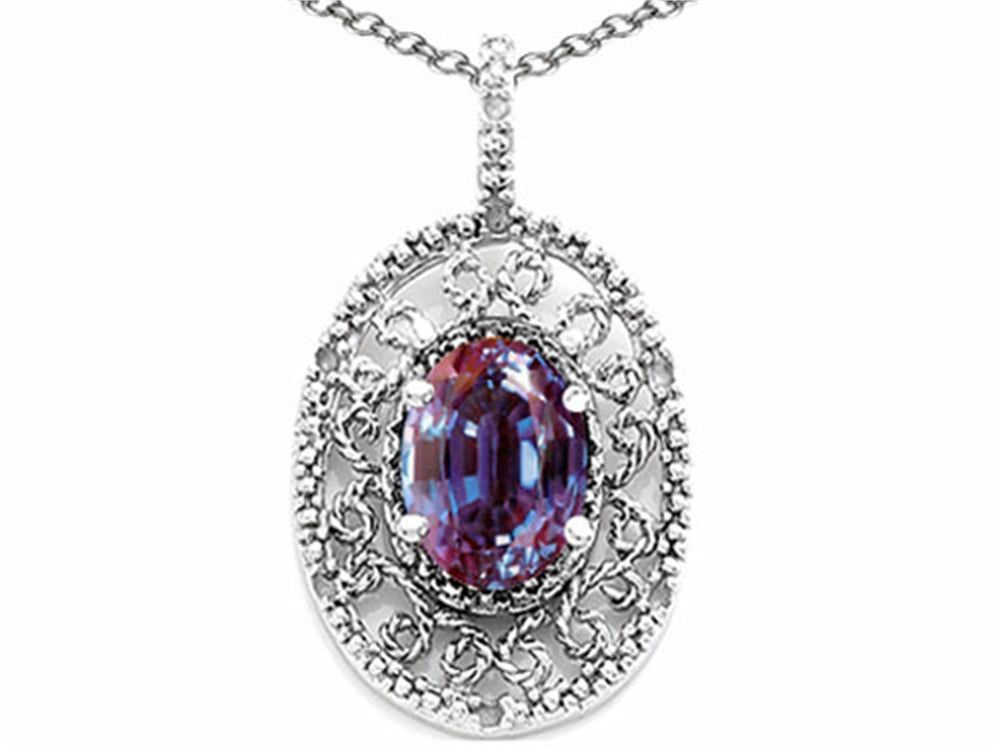 Tommaso Design Oval 9x7mm Simulated Alexandrite Filigree Pendant Necklace