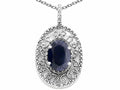 Tommaso Design Oval 9x7mm Genuine Black Sapphire Filigree Pendant Necklace