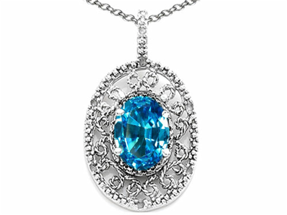 Tommaso Design Oval 9x7mm Genuine Blue Topaz Filigree Pendant Necklace
