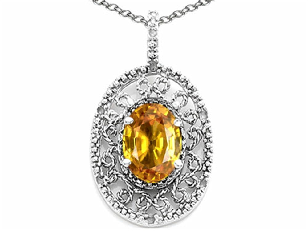 Tommaso Design Oval 9x7mm Genuine Citrine Filigree Pendant Necklace