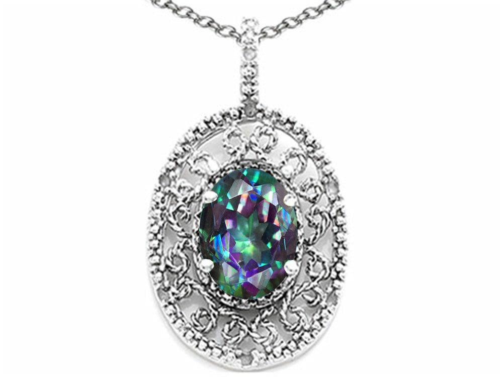 Tommaso Design Oval 9x7mm Rainbow Mystic Topaz Filigree Pendant Necklace