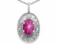 Tommaso Design Oval 9x7mm Created Star Ruby Filigree Pendant Necklace