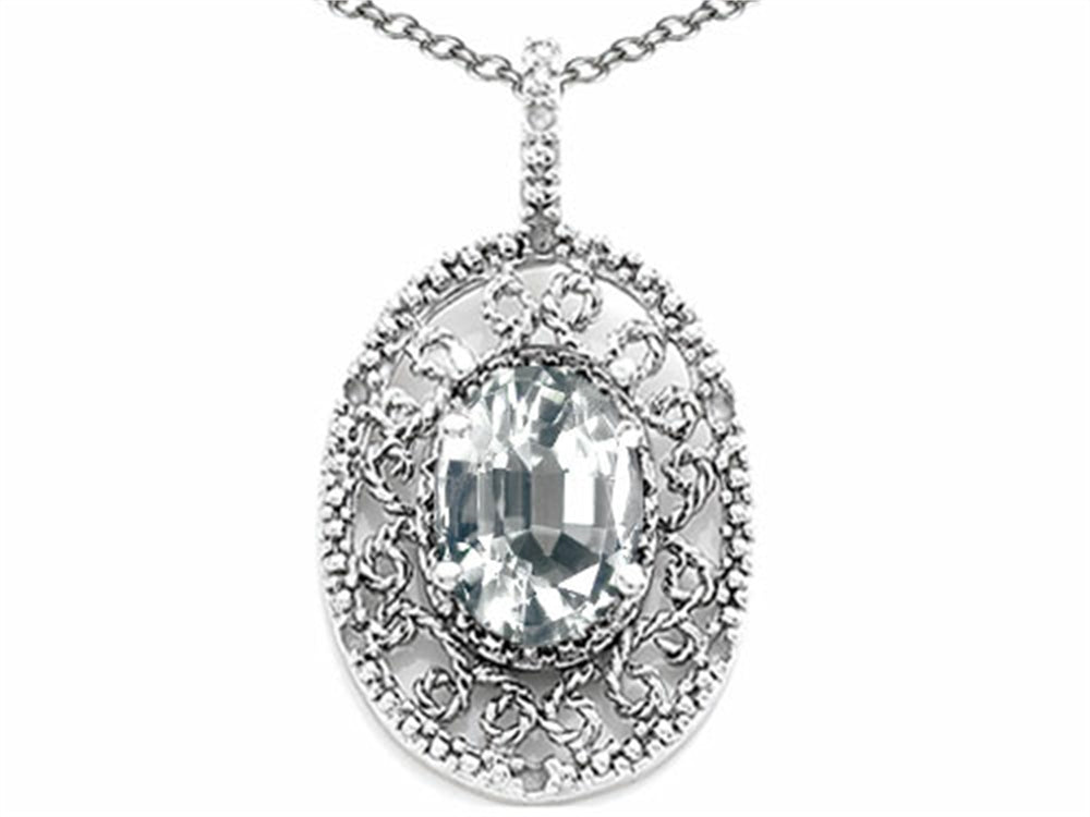 Tommaso Design Oval 9x7mm Genuine White Topaz Filigree Pendant Necklace