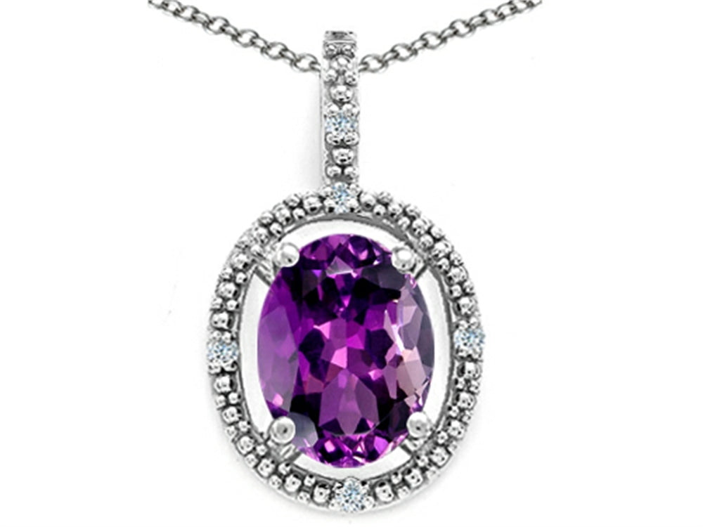 Tommaso Design Oval 9x7mm Genuine Amethyst Pendant Necklace