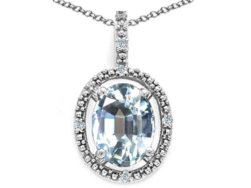 Tommaso Design Oval 9x7mm Genuine Aquamarine Pendant Necklace