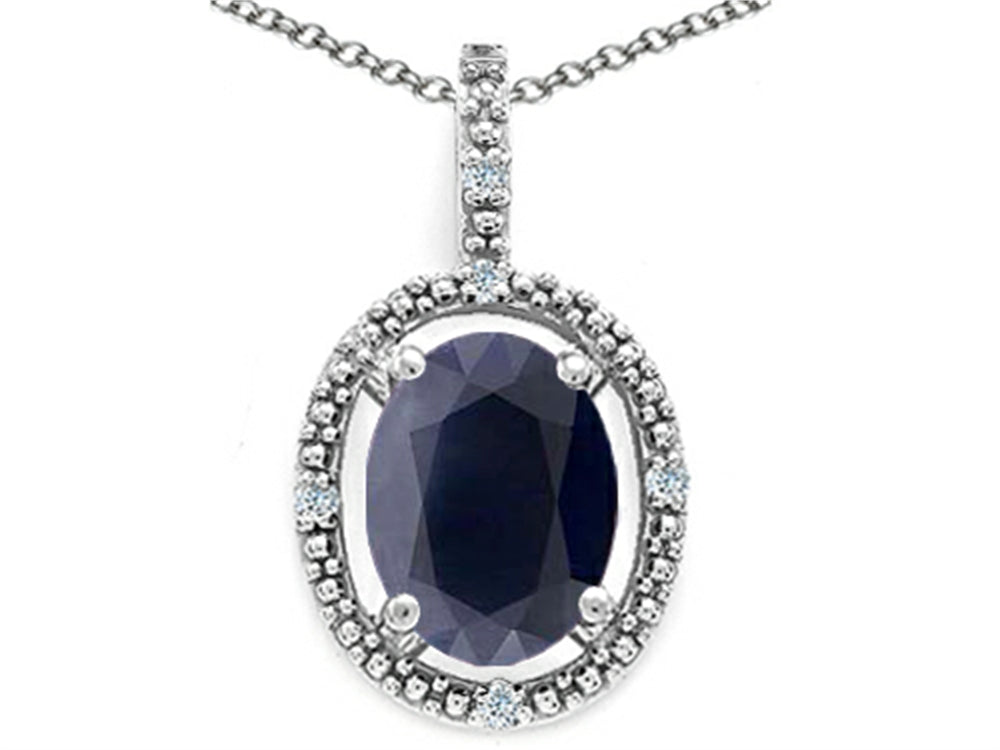 Tommaso Design Oval 9x7mm Genuine Black Sapphire Pendant Necklace