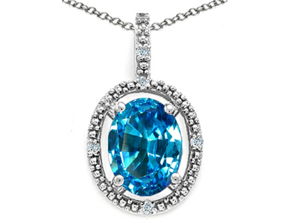 Tommaso Design Oval 9x7mm Genuine Blue Topaz Pendant Necklace