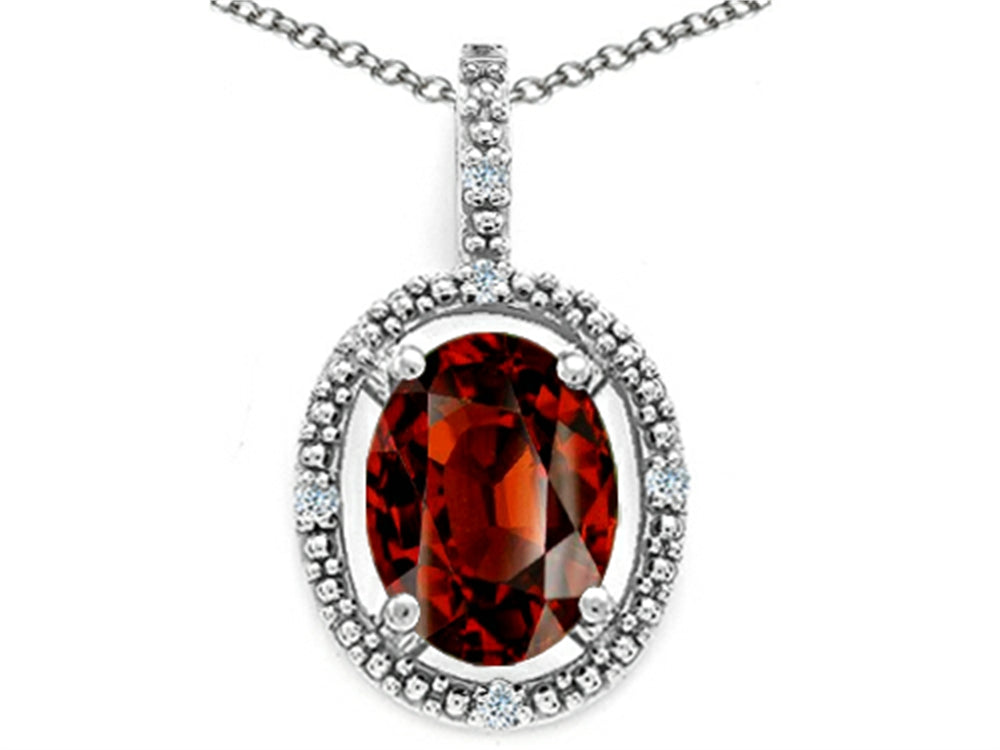 Tommaso Design Oval 9x7mm Genuine Garnet Pendant Necklace